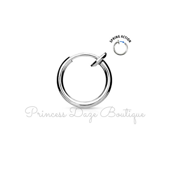 Silver Spring Action Non-Piercing Septum, Ear, Nose Hoop and‎ Cartilage Earring - Picture 1 of 1